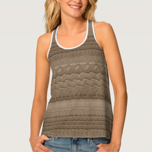 Sandy Beach Car Tires Trace Brown Tank Top