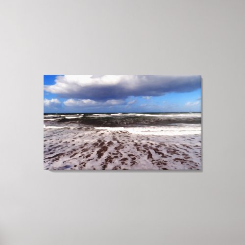Sandy beach clouds in the blue sky painting canvas print