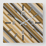 [ Thumbnail: Sandy Beach Colors Inspired Striped Pattern Square Wall Clock ]