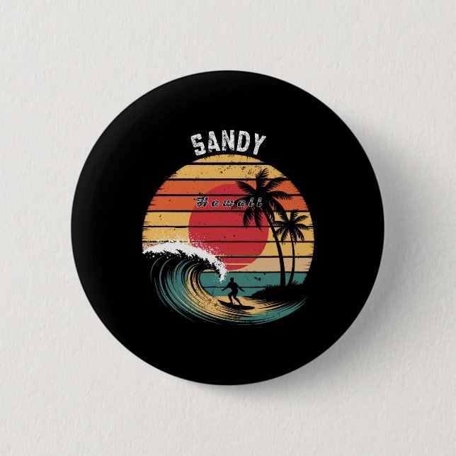 Sandy Beach Hawaii Beach Surfing  Button (Front)