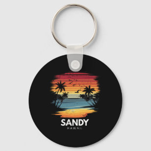 Sandy Beach Hawaii Surfboard Surfing Vintage Keychain