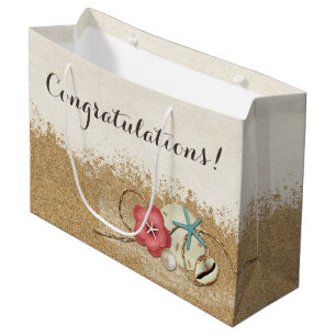 Sandy Beach Hibiscus & Shells Wedding Personalized Large Gift Bag