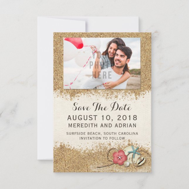 Sandy Beach Hibiscus Wedding Save The Date Photo (Front)