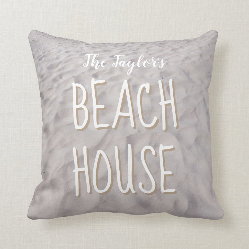Sandy Beach House Throw Pillow