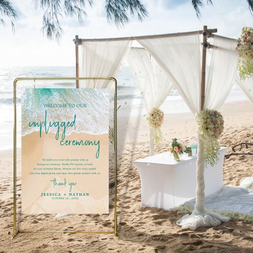 Sandy Beach I Teal Unplugged Wedding Ceremony Sign