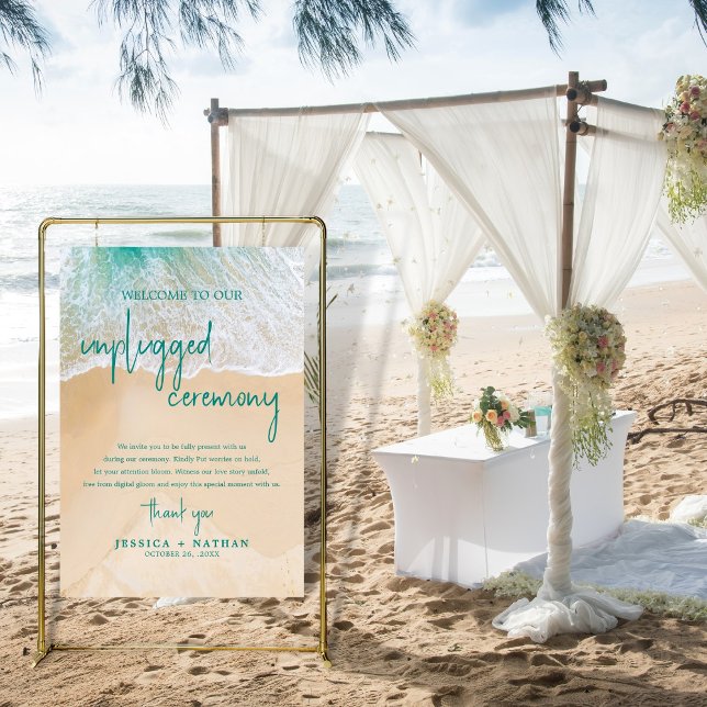 Sandy Beach I Teal Unplugged Wedding Ceremony Sign (Creator Uploaded)