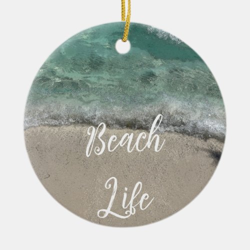 Sandy Beach Life Florida Teal Blue Artsy Abstract  Ceramic Ornament