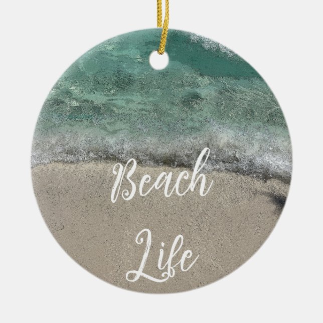 Sandy Beach Life Florida Teal Blue Artsy Abstract  Ceramic Ornament (Front)