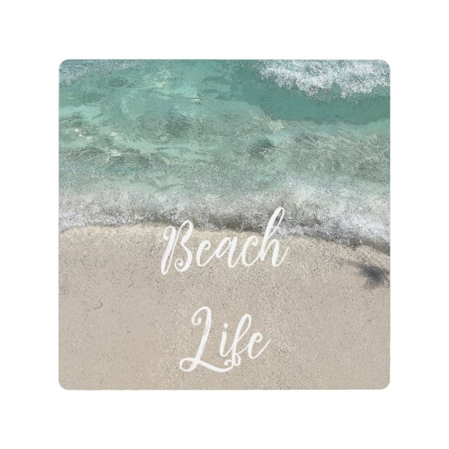 Sandy Beach Life Teal Blue Trendy Artsy Abstract  Metal Print (Front)
