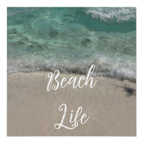 Sandy Beach Life Teal Blue Trendy Artsy Abstract  Poster