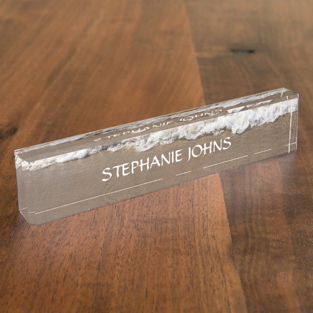 Sandy Beach Ocean Monogram Name Water Nautical Desk Name Plate (Side)