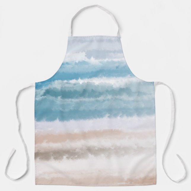 Sandy Beach Ocean Waves Abstract Watercolor Apron (Front)