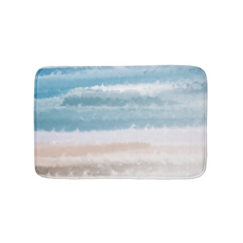 Sandy Beach Ocean Waves Abstract Watercolor Bath Mat