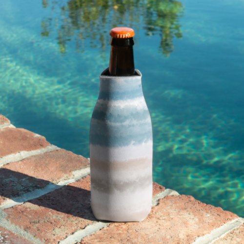 Sandy Beach Ocean Waves Abstract Watercolor Bottle Cooler