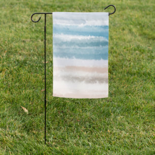 Sandy Beach Ocean Waves Abstract Watercolor Garden Flag