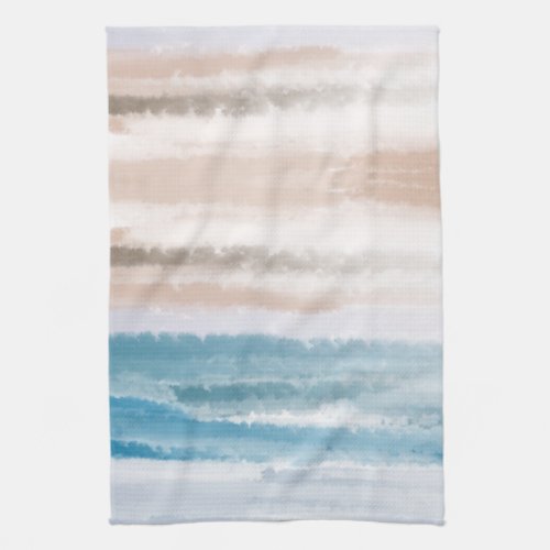 Sandy Beach Ocean Waves Abstract Watercolor  Kitchen Towel