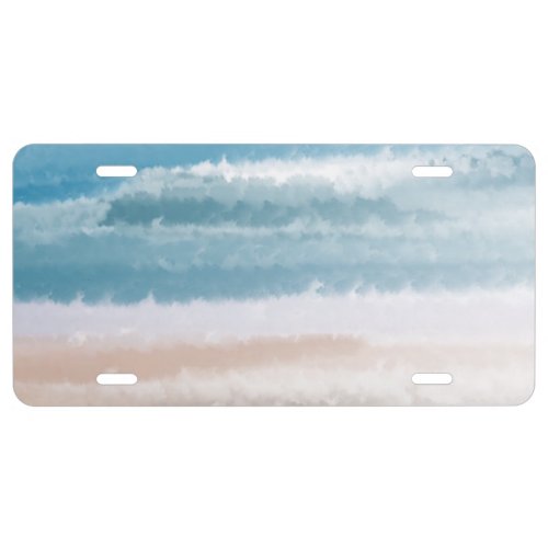 Sandy Beach Ocean Waves Abstract Watercolor License Plate