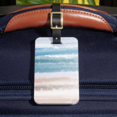 Sandy Beach Ocean Waves Abstract Watercolor Luggage Tag