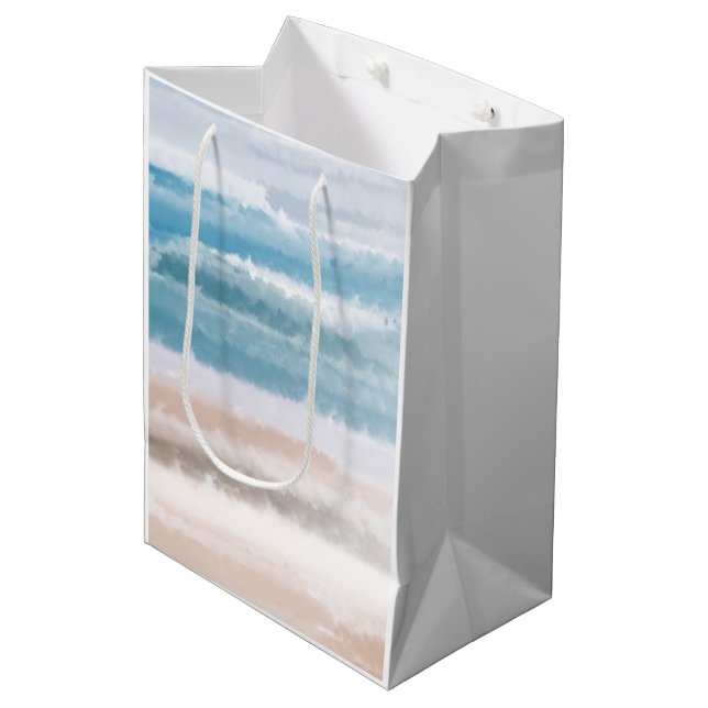 Sandy Beach Ocean Waves Abstract Watercolor Medium Gift Bag (Front Angled)