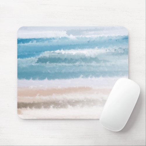 Sandy Beach Ocean Waves Abstract Watercolor Mouse Pad