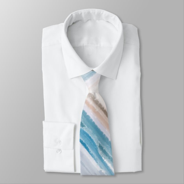 Sandy Beach Ocean Waves Abstract Watercolor Neck Tie (Tied)