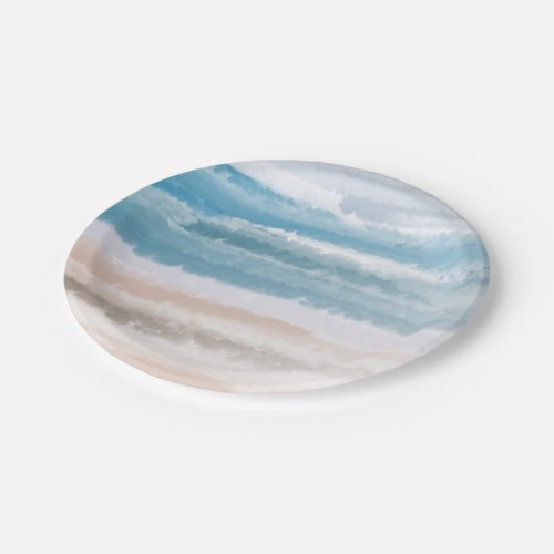 Sandy Beach Ocean Waves Abstract Watercolor Paper Plates