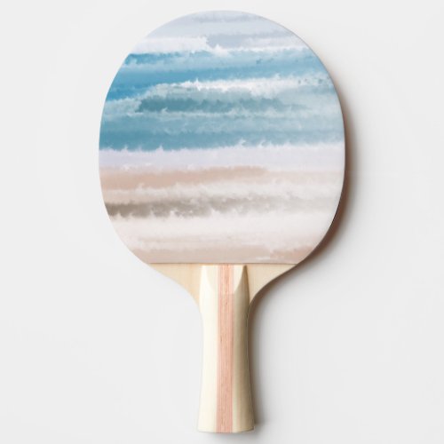 Sandy Beach Ocean Waves Abstract Watercolor Ping Pong Paddle