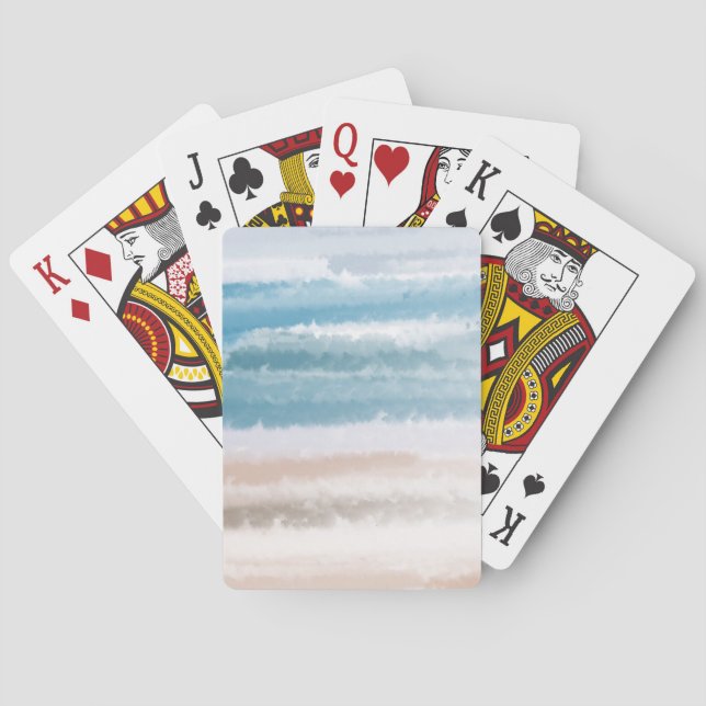 Sandy Beach Ocean Waves Abstract Watercolor Poker Cards (Back)