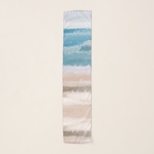 Sandy Beach Ocean Waves Abstract Watercolor Scarf