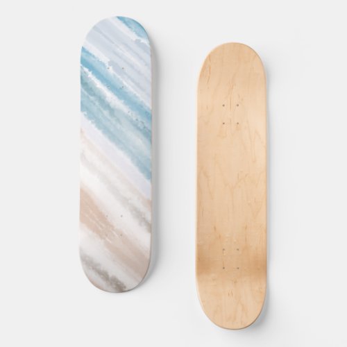 Sandy Beach Ocean Waves Abstract Watercolor Skateboard