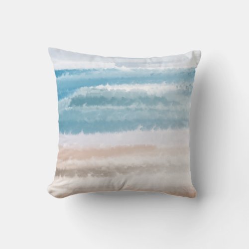 Sandy Beach Ocean Waves Abstract Watercolor Throw Pillow