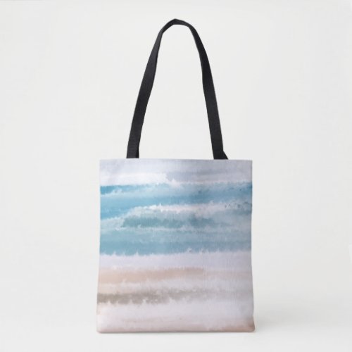 Sandy Beach Ocean Waves Abstract Watercolor Tote Bag