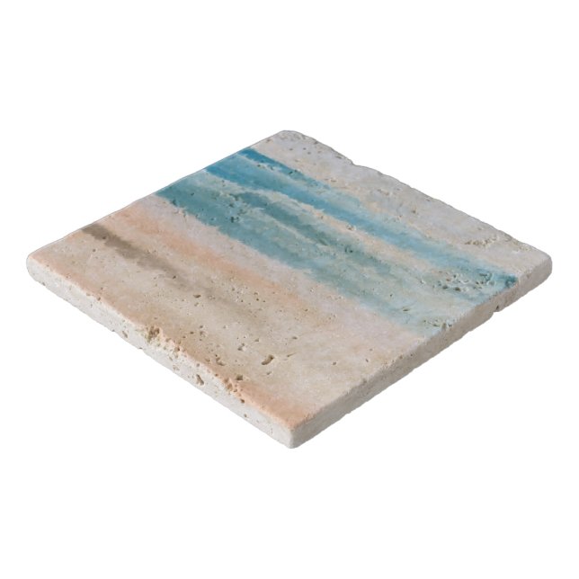 Sandy Beach Ocean Waves Abstract Watercolor Trivet (Corner)