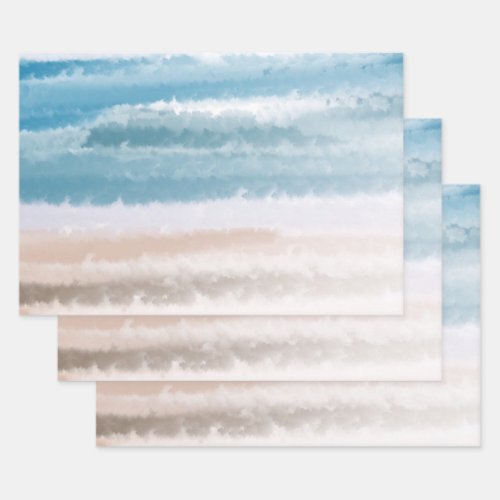 Sandy Beach Ocean Waves Abstract Watercolor Wrapping Paper Sheets