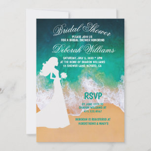 Sandy Beach Ocean Waves Bridal Shower Invitation