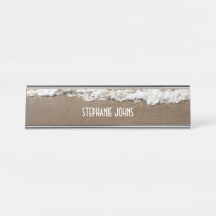 Sandy Beach Ocean Waves Monogram Custom Name Cool Desk Name Plate