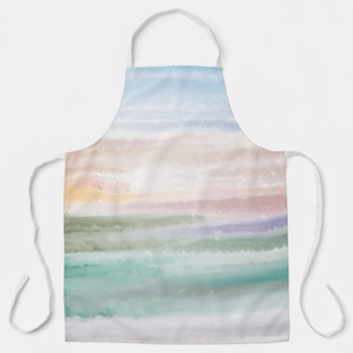 Sandy Beach Ocean Waves Sunset Abstract Watercolor Apron