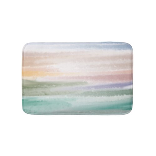 Sandy Beach Ocean Waves Sunset Abstract Watercolor Bath Mat