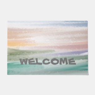 Sandy Beach Ocean Waves Sunset Abstract Watercolor Doormat
