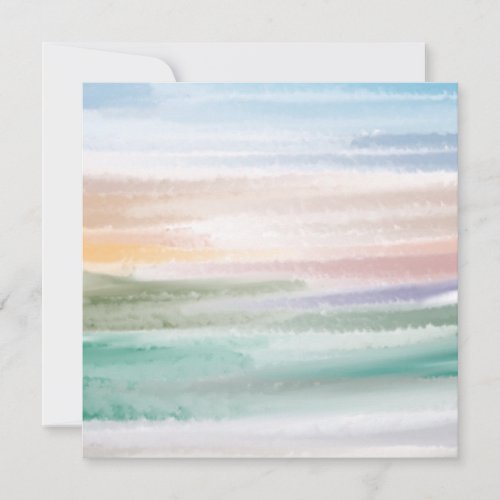 Sandy Beach Ocean Waves Sunset Abstract Watercolor Holiday Card