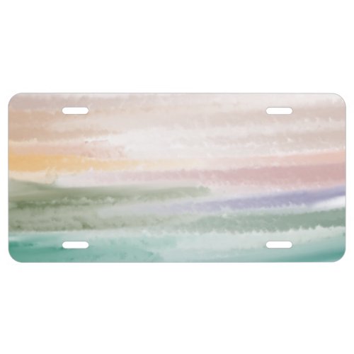 Sandy Beach Ocean Waves Sunset Abstract Watercolor License Plate