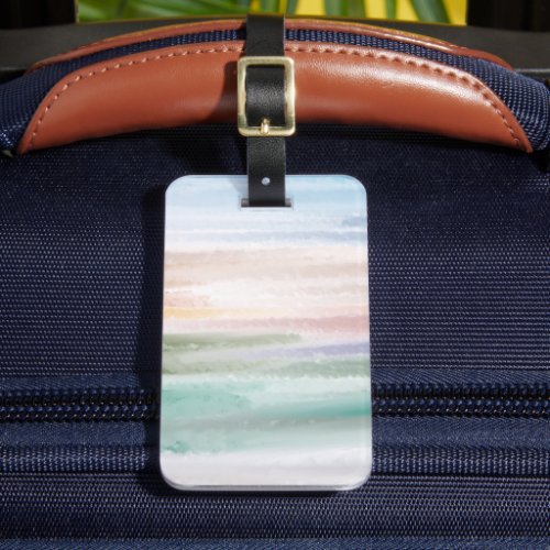 Sandy Beach Ocean Waves Sunset Abstract Watercolor Luggage Tag