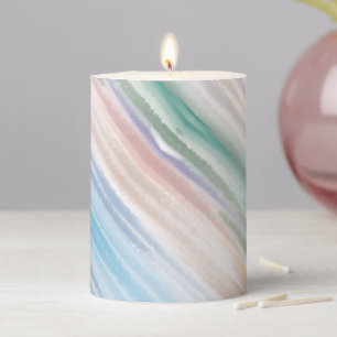 Sandy Beach Ocean Waves Sunset Abstract Watercolor Pillar Candle