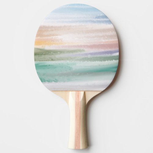Sandy Beach Ocean Waves Sunset Abstract Watercolor Ping Pong Paddle