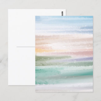 Sandy Beach Ocean Waves Sunset Abstract Watercolor Postcard