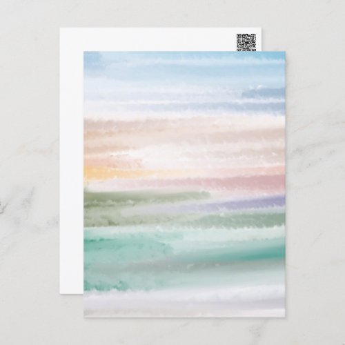 Sandy Beach Ocean Waves Sunset Abstract Watercolor Postcard