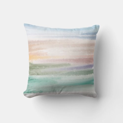 Sandy Beach Ocean Waves Sunset Abstract Watercolor Throw Pillow