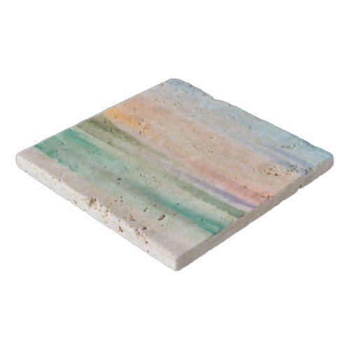 Sandy Beach Ocean Waves Sunset Abstract Watercolor Trivet