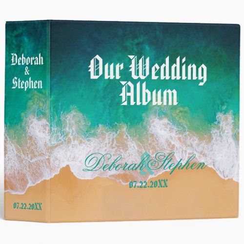 Sandy Beach Ocean Waves Wedding Album 3 Ring Binder