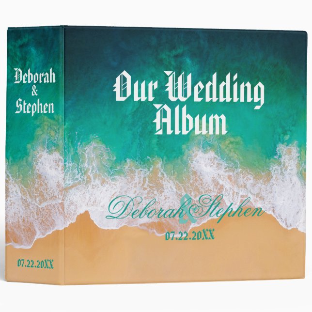 Sandy Beach Ocean Waves Wedding Album 3 Ring Binder (Front/Spine)